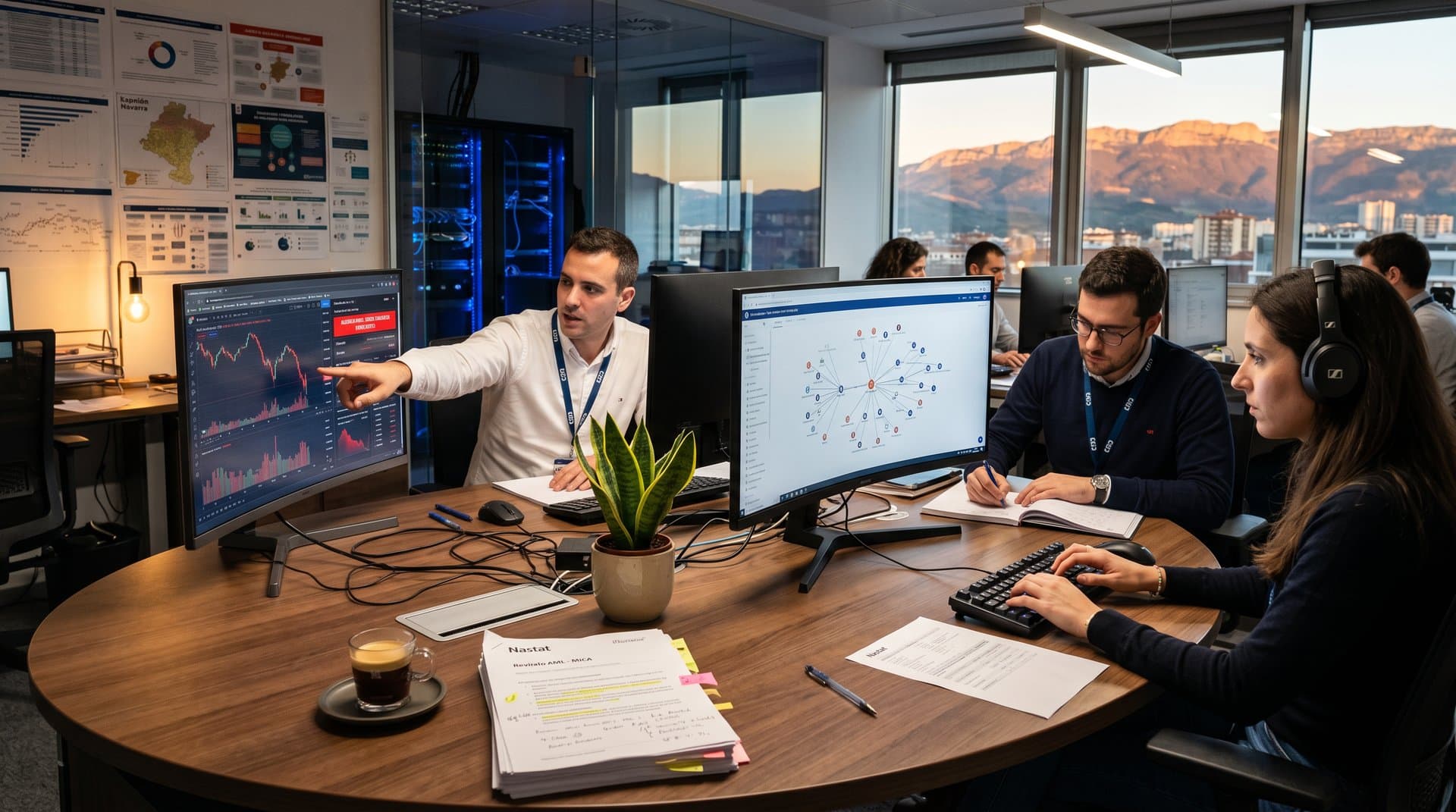 Analistas Pamplona revisan blockchain: gráficos BTC, alertas MiCA, desks navarros premium