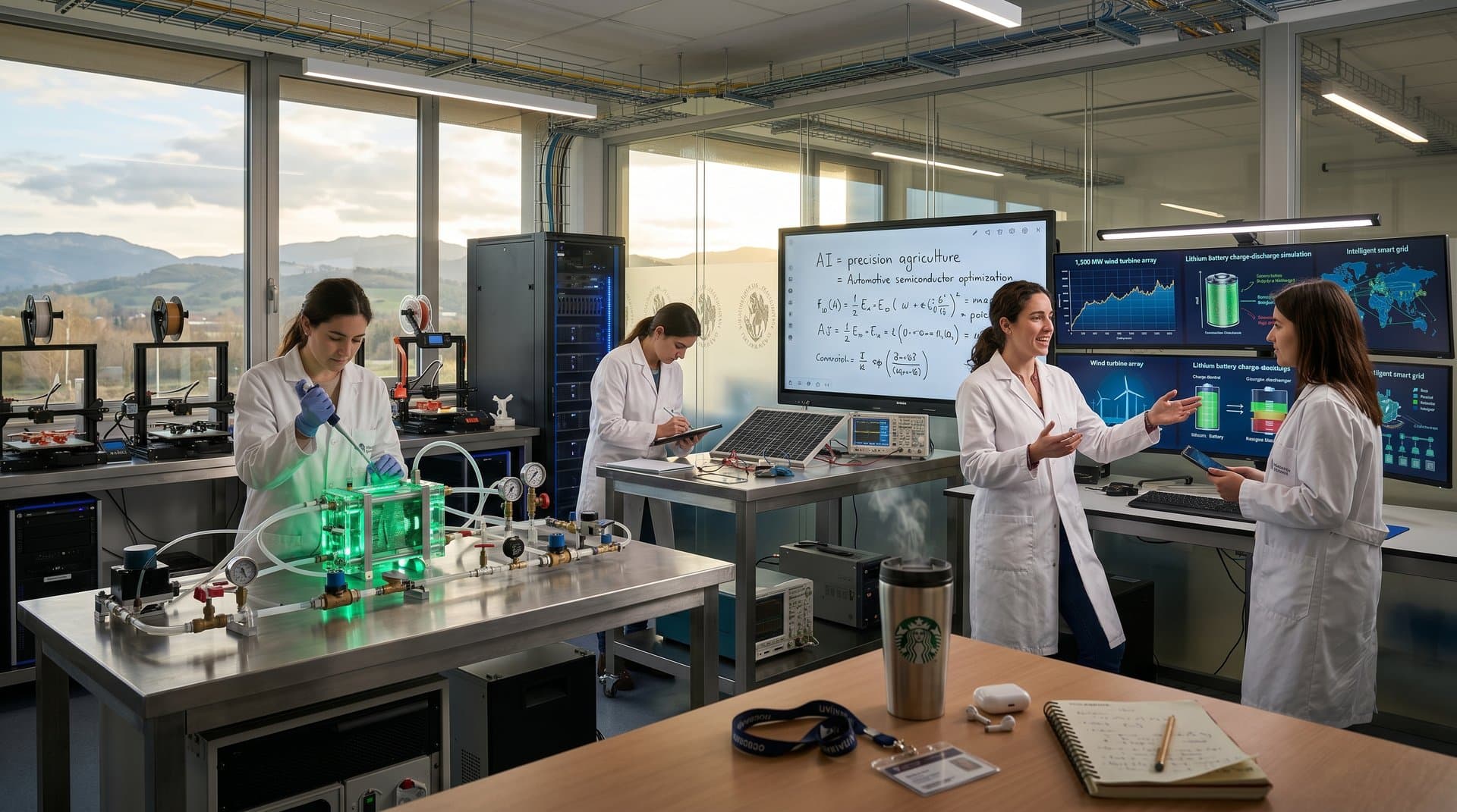 Laboratorio UNAV con investigadores en renovables, IA y vistas a Navarra