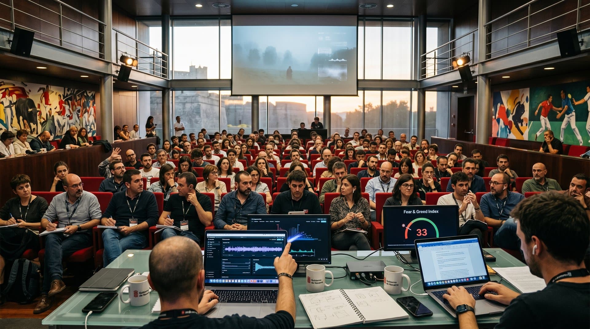 Baluarte Pamplona con proyecciones IA en Punto de Vista y gráficos Fear & Greed