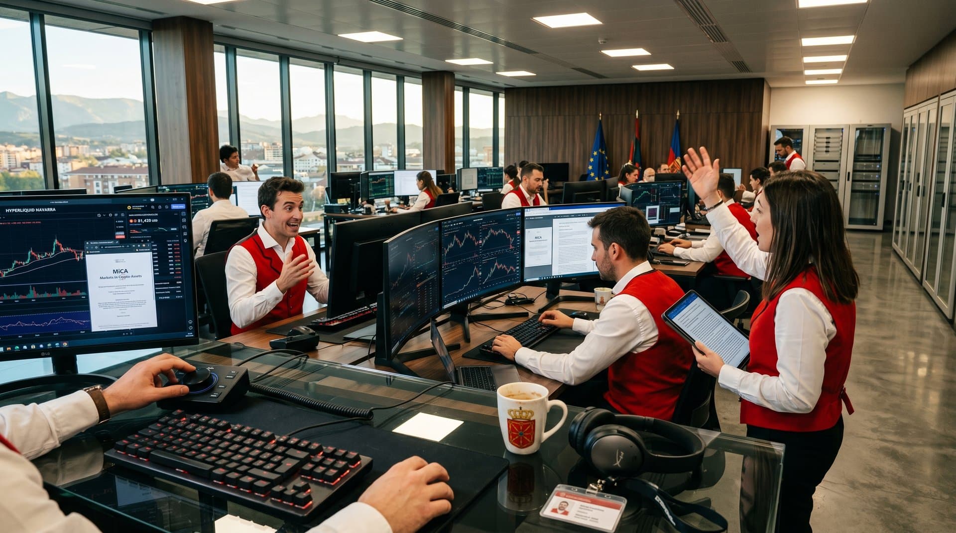 Centro trading Pamplona con gráficos Hyperliquid Navarra, BTC 81k USD, vistas Ciudadela y eólicas Navarra