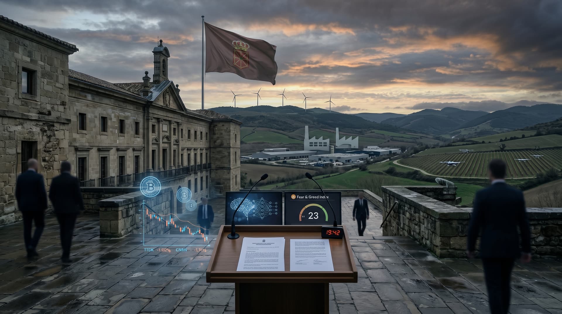 Regulación IA Navarra: Debate con Fear & Greed en 23 y BTC 74.862 USD