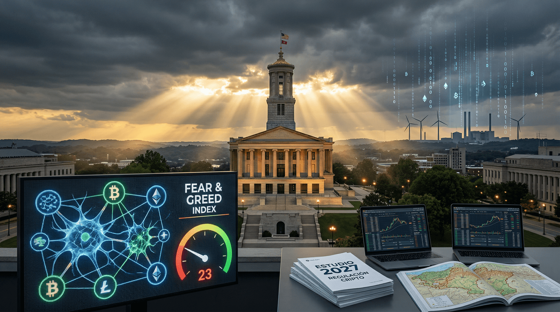 Tennessee rechaza límites IA hasta 2027: Fear & Greed cae a 23