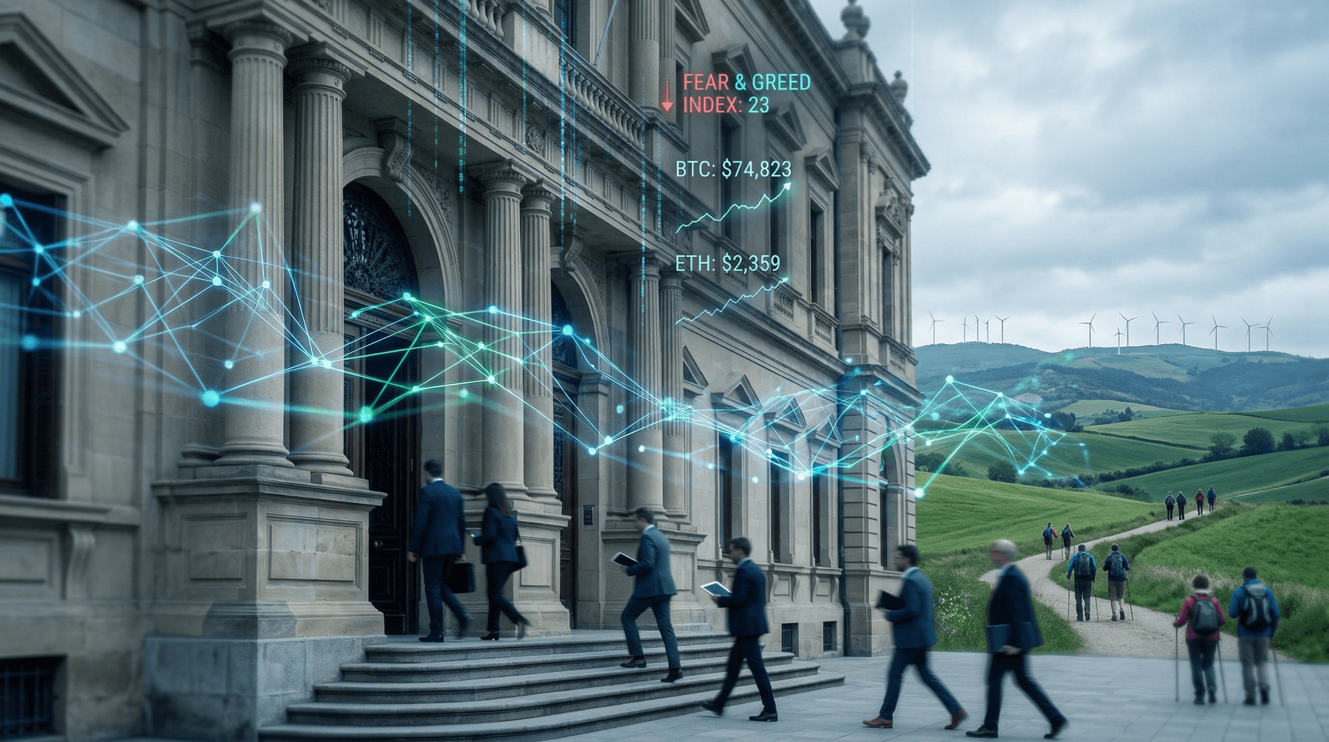 Regulación IA Navarra: Cripto pánico Fear 23 y BTC 74.823 USD
