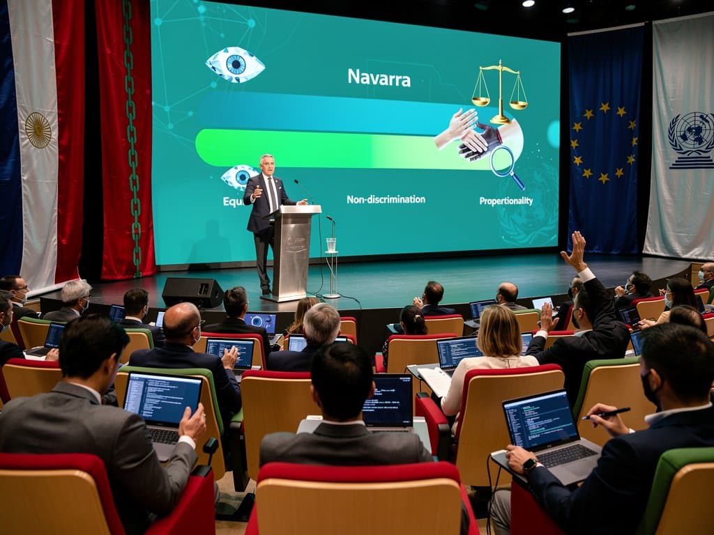 Conferencia avances IA ética Paraguay UNESCO en Pamplona con gráficos y delegados