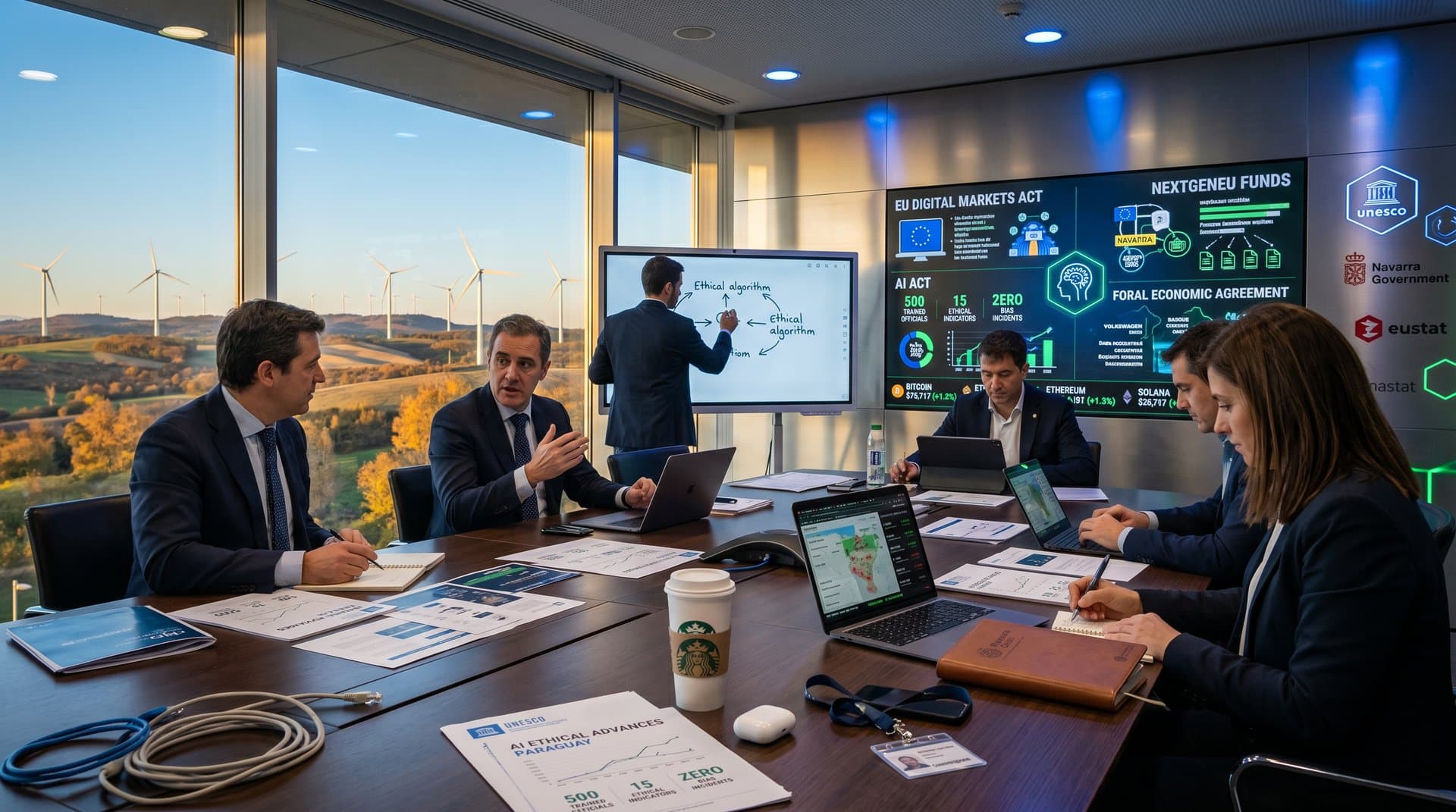 Avances éticos IA Paraguay UNESCO inspiran Navarra con vistas renovables y gráficos Fear Greed 21