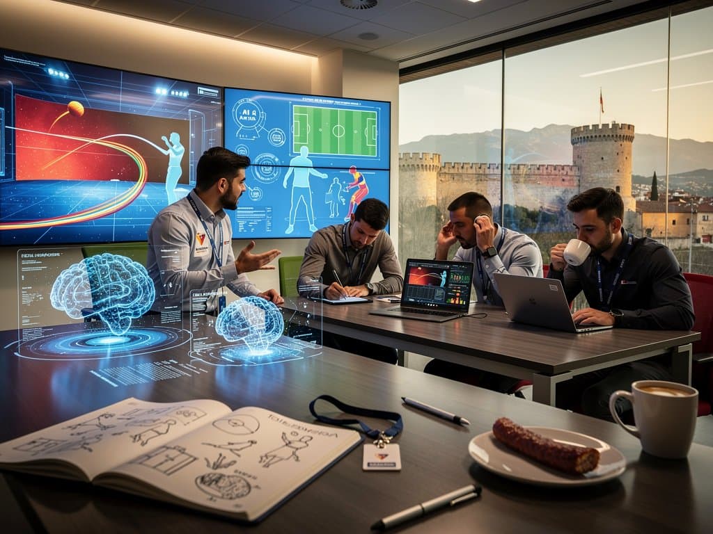 Simulaciones IA de pelota vasca y Osasuna en centro innovación Pamplona, gráficos AI Act y vistas Ciudadela