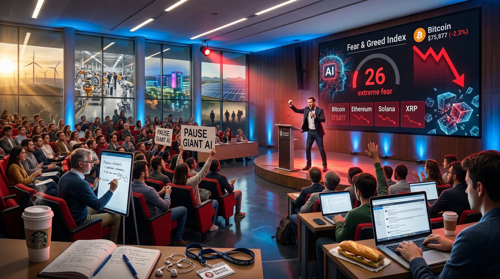 Debate movimiento anti-IA en Navarra con gráfico Fear & Greed Index y datos cripto
