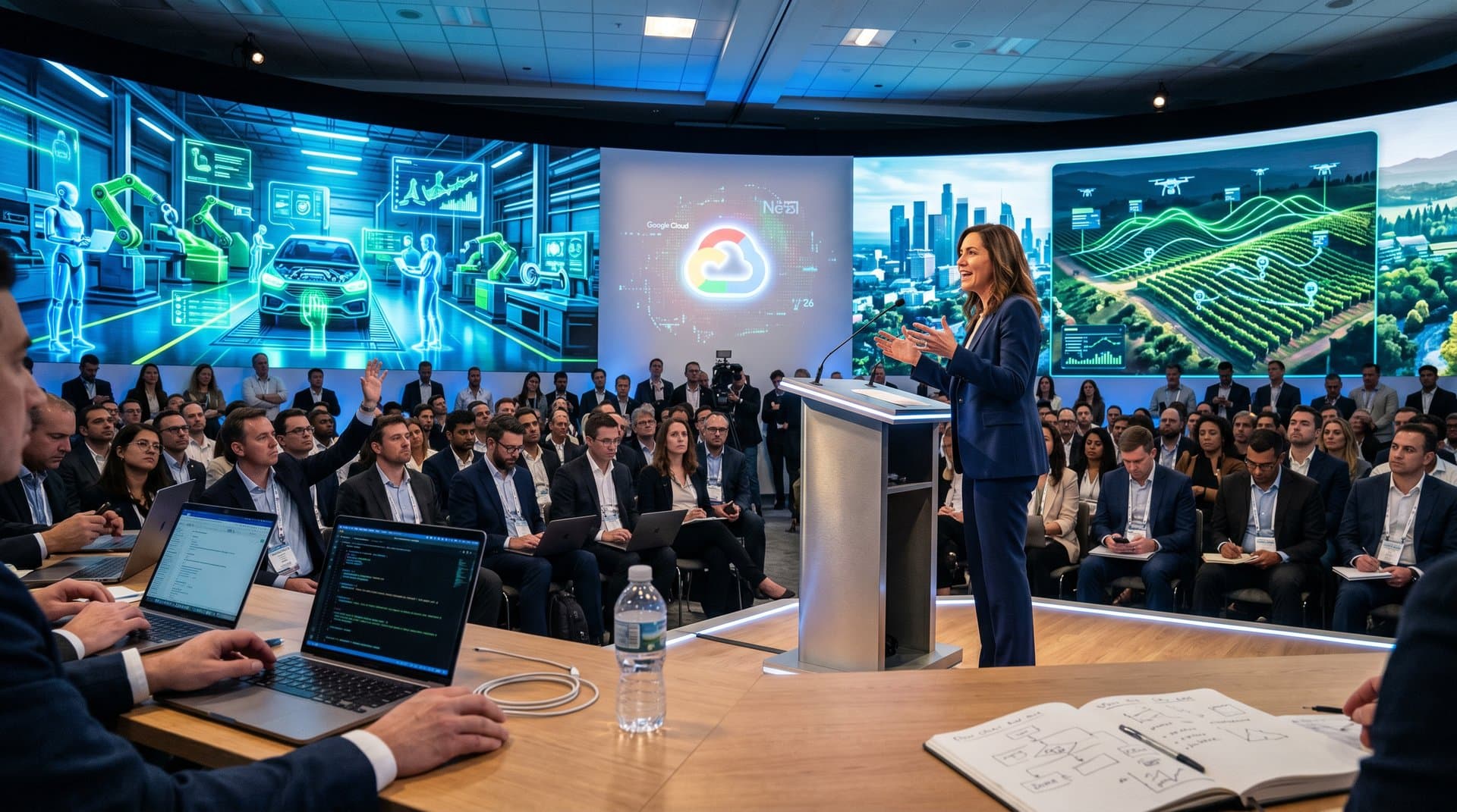 Keynote IA agentic Google Cloud Next Las Vegas: optimización automotriz VW Navarra y agri-tech Ribera