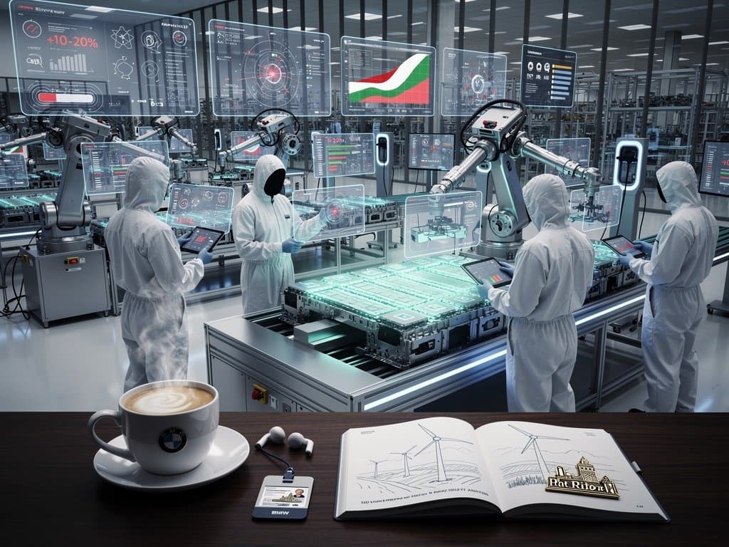 Laboratorio BMW con IA en producción de baterías para EVs, brazos robóticos y visuales de datos