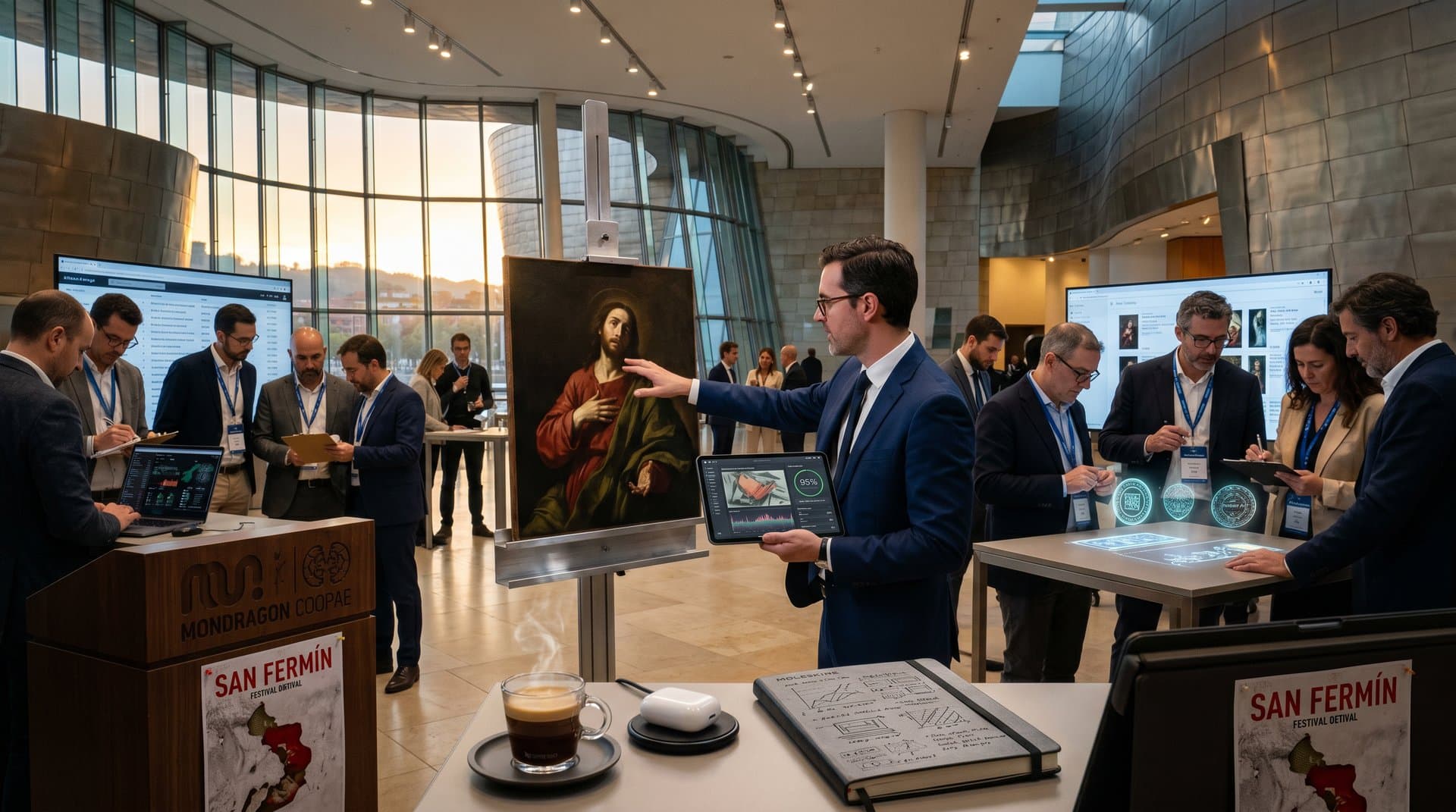 IA analiza pintura navarra en Guggenheim Bilbao: tablet overlays, monitores arte moderno